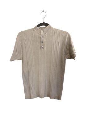 Polo Jeans Co. Women’sVintage Cotton Short-Sleeve Ribbed Henley Pearl Snaps Sz L